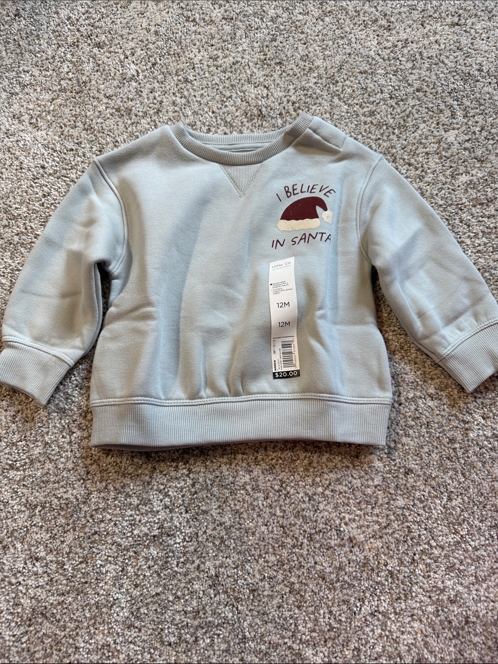 Little Co - Light Blue 'I Believe in Santa' Holiday Sweatshirt - 12M